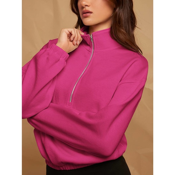 minimalist Drop Shoulder Zip Half Placket Sweatshirt - Picture 8 of 11